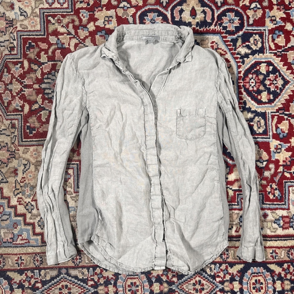 James Perse Women's Button Up Long Sleeve Linen Shirt Size 1